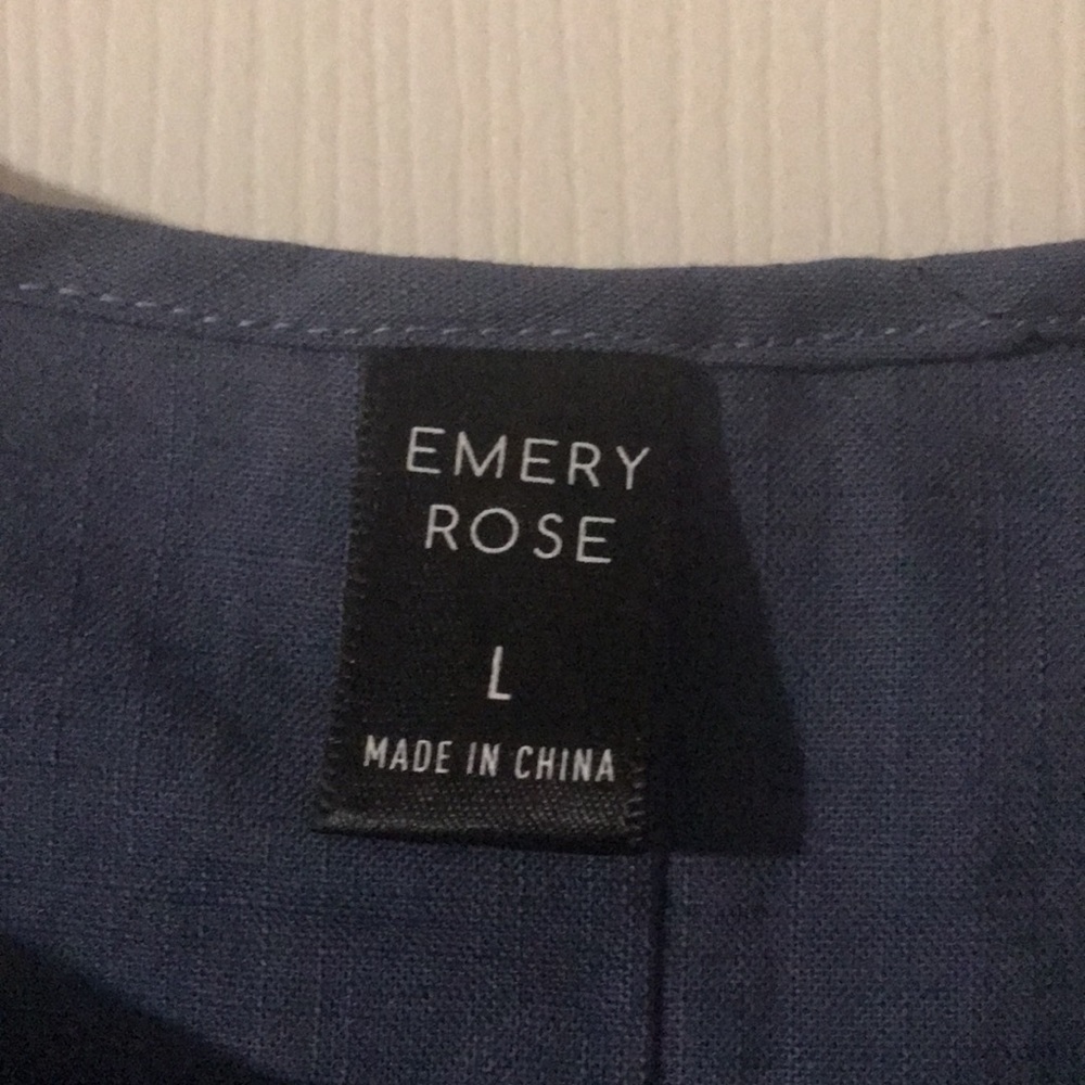 Emory Rose Navy Blue puff sleeve linen dress size Large - Picture 3 of 3